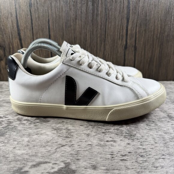 VEJA Esplar Leather Sneakers White Black Low Top Lace Up Women's 36/US 5 - Picture 3 of 10